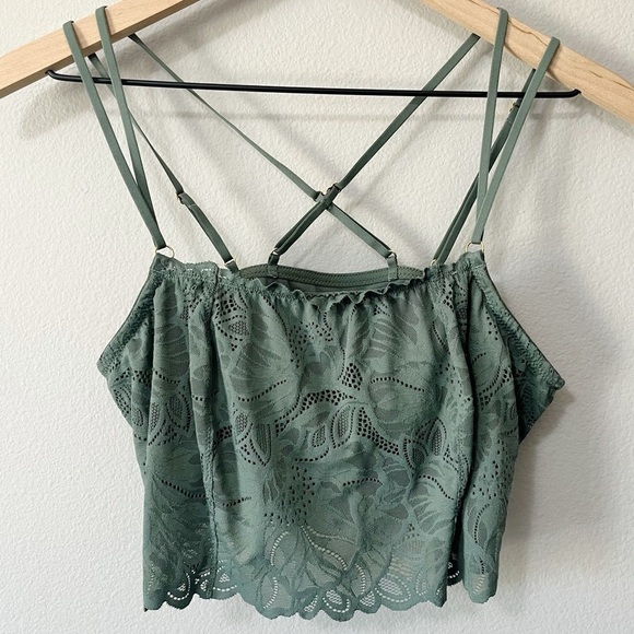 aerie Other - Aerie NWOT Sage Green Lace Coquette Strappy Bralette Size Large